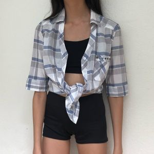 Blue and White Plaid Flannel Shirt
